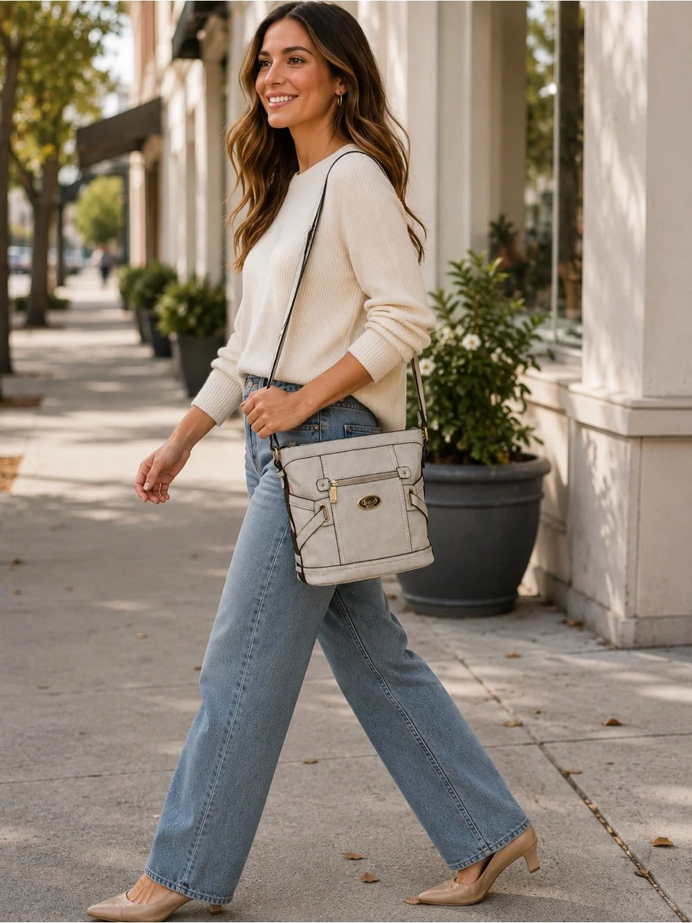 b.o.c Born Concepts Light Gray Crossbody Shoulder Bag